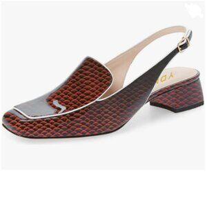 YDN Red Snake Square Toe Block Low Heels Slingback Formal Loafer Dressy Shoes